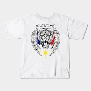 Philippine 3 Stars Sun / Tribal line Art Tiger / Black Panther / Baybayin word Katapangan (Courage) Kids T-Shirt